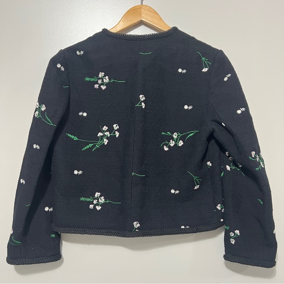 Zara Floral Embroidered Black Blazer Jacket Small Preppy Casual Dark Academia - Picture 4 of 13